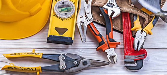 Composition,Of,Building,Implements,Leather,Tool,Belt,Building,Helmet,On